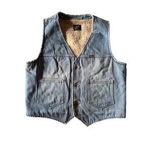 Vintage Maverick Automatiks USA Made Sanforized Faded Denim Sherpa Lined L Vest
